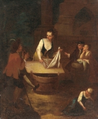 woman at washtub with large board